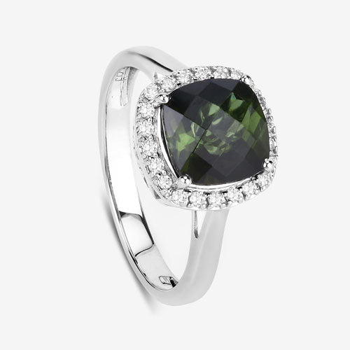 Bague de fiançailles en or blanc 14K avec tourmaline verte de 2,64 carats et diamants