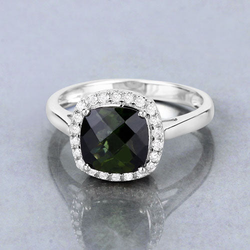 Bague de fiançailles en or blanc 14K avec tourmaline verte de 2,64 carats et diamants
