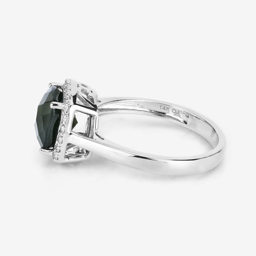 Bague de fiançailles en or blanc 14K avec tourmaline verte de 2,64 carats et diamants