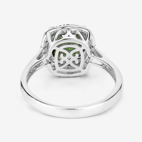 Bague de fiançailles en or blanc 14K avec tourmaline verte de 2,64 carats et diamants