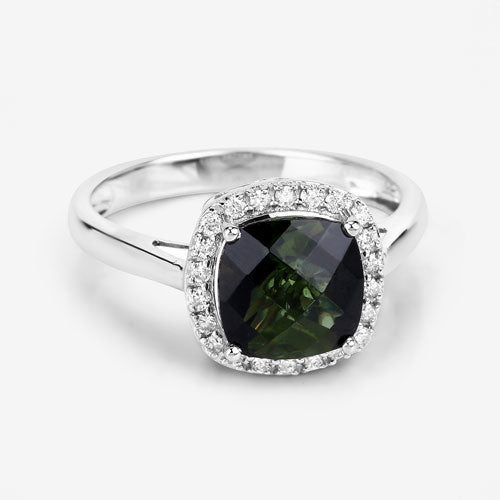 Bague de fiançailles en or blanc 14K avec tourmaline verte de 2,64 carats et diamants