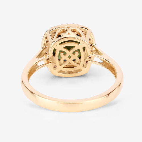 2.64 Carat Green Tourmaline & White Diamond 14K Yellow Gold Ring