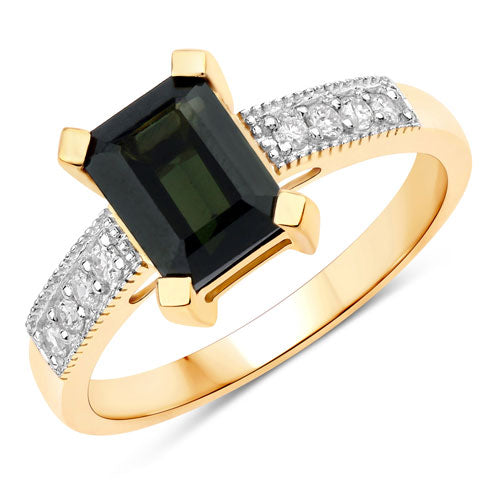 Anillo de 1.91 quilates de turmalina verde y diamante en oro amarillo de 14 quilates