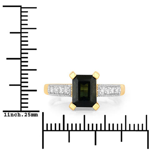 Anillo de 1.91 quilates de turmalina verde y diamante en oro amarillo de 14 quilates