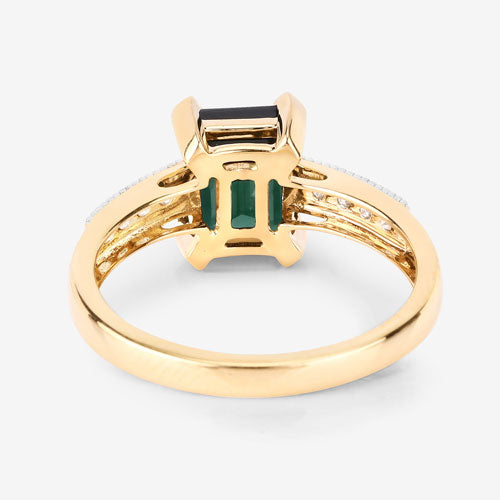 Anillo de 1.91 quilates de turmalina verde y diamante en oro amarillo de 14 quilates