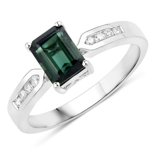 1.19 Carat Green Tourmaline & Diamond 14K White Gold Ring