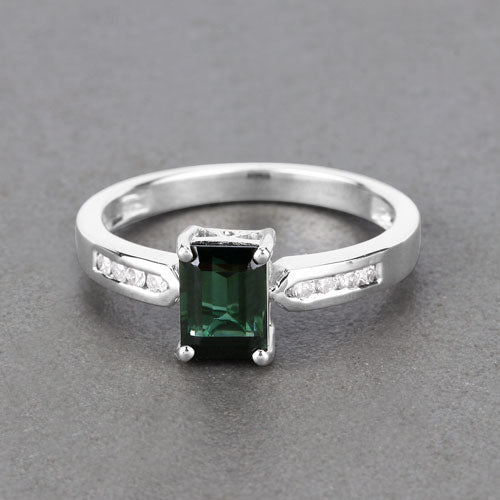 1.19 Carat Green Tourmaline & Diamond 14K White Gold Ring