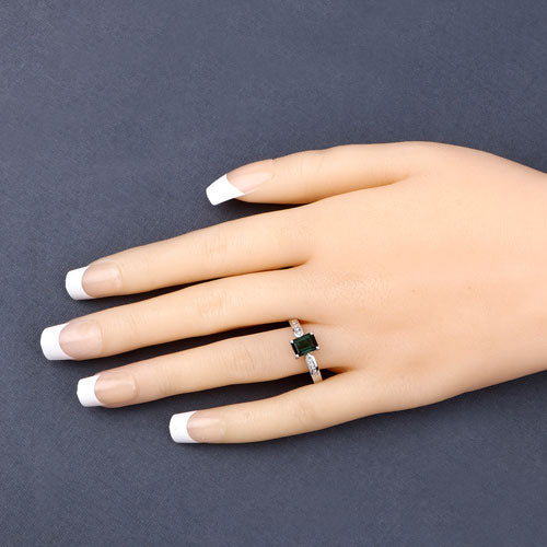 1.19 Carat Green Tourmaline & Diamond 14K White Gold Ring