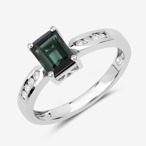 1.19 Carat Green Tourmaline & Diamond 14K White Gold Ring