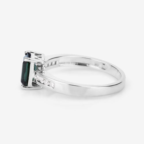 1.19 Carat Green Tourmaline & Diamond 14K White Gold Ring