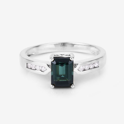 1.19 Carat Green Tourmaline & Diamond 14K White Gold Ring