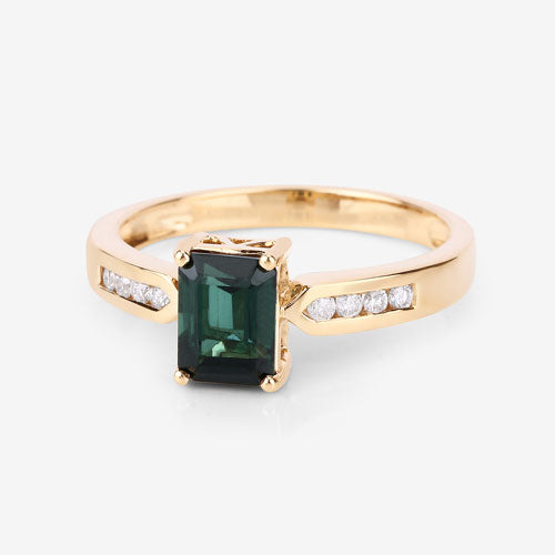 1.19 Carat Green Tourmaline & Diamond 14K Yellow Gold Ring