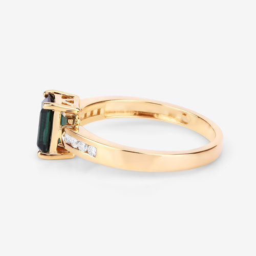 1.19 Carat Green Tourmaline & Diamond 14K Yellow Gold Ring