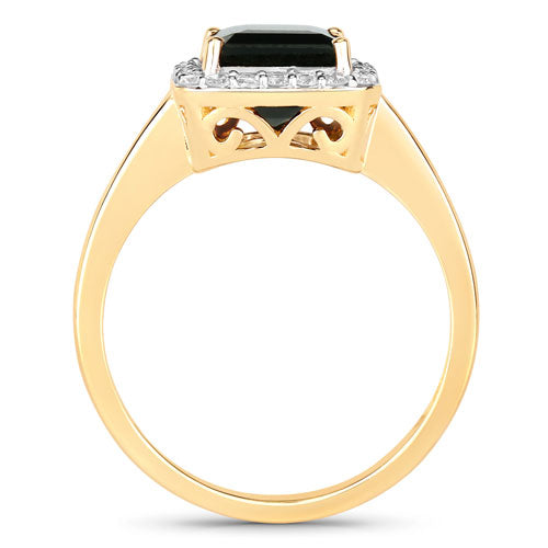 3.02 Carat Green Tourmaline & White Diamond 14K Yellow Gold Ring