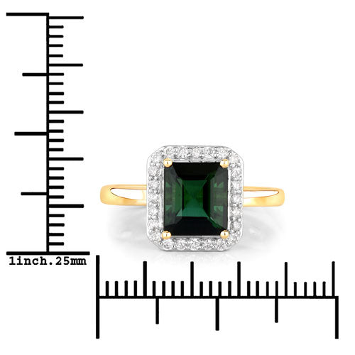 3.02 Carat Green Tourmaline & White Diamond 14K Yellow Gold Ring