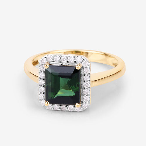 3.02 Carat Green Tourmaline & White Diamond 14K Yellow Gold Ring