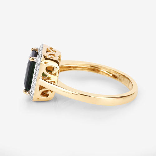 3.02 Carat Green Tourmaline & White Diamond 14K Yellow Gold Ring