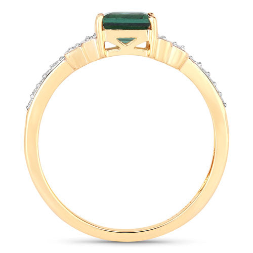 Anillo de 0.72 quilates de turmalina verde y diamante blanco en oro amarillo de 14 quilates