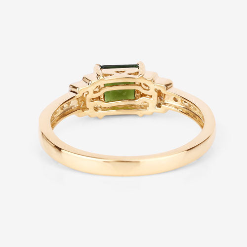 Anillo de 0.72 quilates de turmalina verde y diamante blanco en oro amarillo de 14 quilates