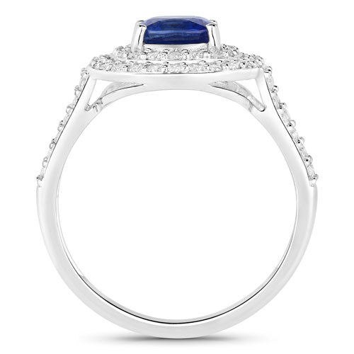 Anillo de Compromiso de Zafiro Azul y Diamante de 1.96 Quilates en Oro Blanco de 18K