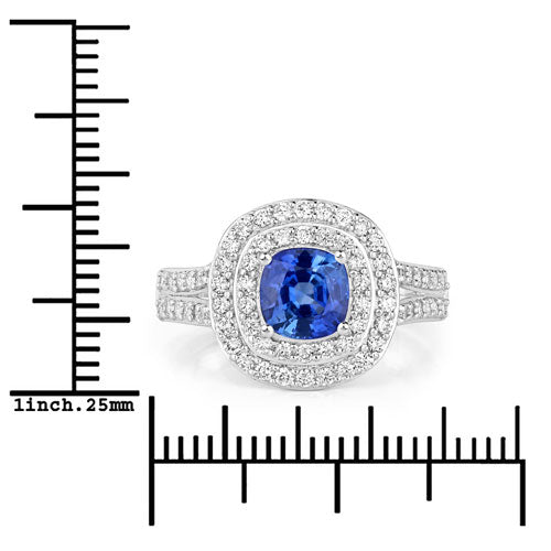 Anillo de Compromiso de Zafiro Azul y Diamante de 1.96 Quilates en Oro Blanco de 18K