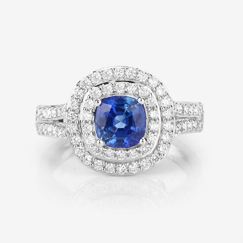 Anillo de Compromiso de Zafiro Azul y Diamante de 1.96 Quilates en Oro Blanco de 18K