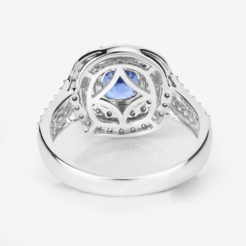 Anillo de Compromiso de Zafiro Azul y Diamante de 1.96 Quilates en Oro Blanco de 18K