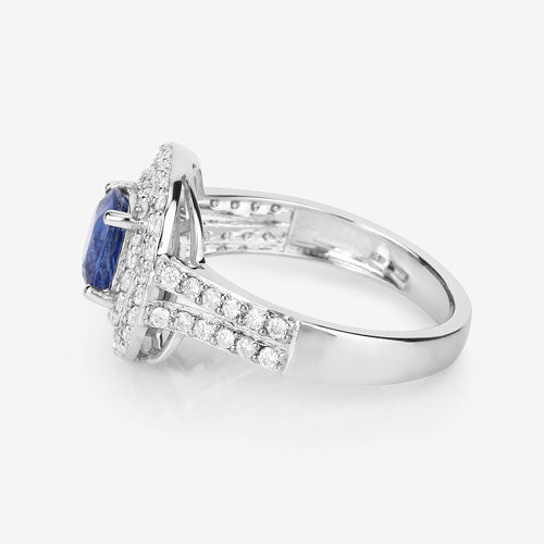 Anillo de Compromiso de Zafiro Azul y Diamante de 1.96 Quilates en Oro Blanco de 18K