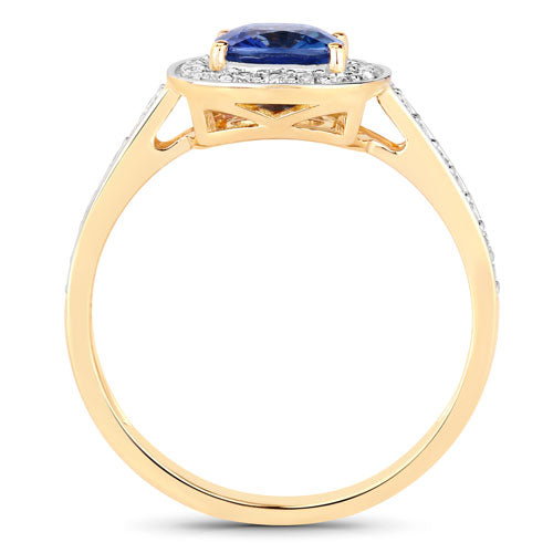 Bague de fiançailles en saphir bleu et diamant de 1,31 carat en or jaune 18K