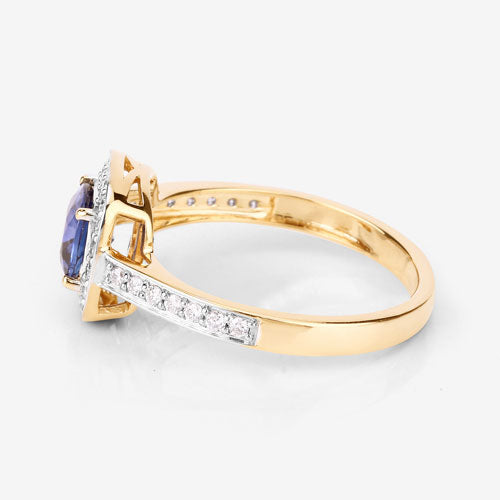 Bague de fiançailles en saphir bleu et diamant de 1,31 carat en or jaune 18K