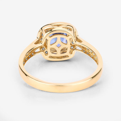 Bague de fiançailles en saphir bleu et diamant de 1,31 carat en or jaune 18K