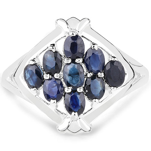 Anillo de Clúster de Zafiro Azul de 1.80 Quilates en Plata Esterlina