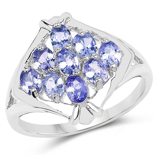 Bague de fiançailles en argent sterling avec tanzanite véritable de 1,53 carat