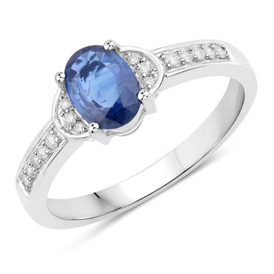 Anillo de Compromiso de Zafiro Azul y Diamante de 1.05 Quilates en Oro Blanco de 10K
