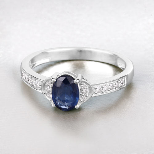 1.05 Carat Blue Sapphire and Diamond 10K White Gold Engagement Ring