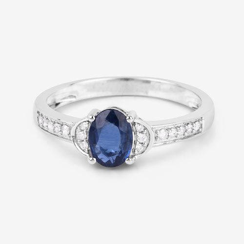 1.05 Carat Blue Sapphire and Diamond 10K White Gold Engagement Ring