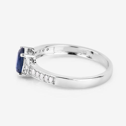 1.05 Carat Blue Sapphire and Diamond 10K White Gold Engagement Ring