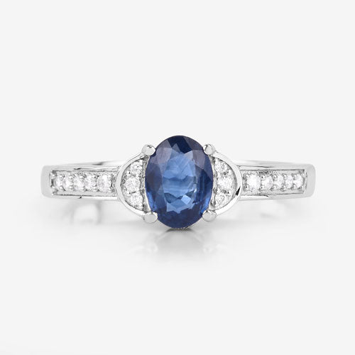 1.05 Carat Blue Sapphire and Diamond 10K White Gold Engagement Ring