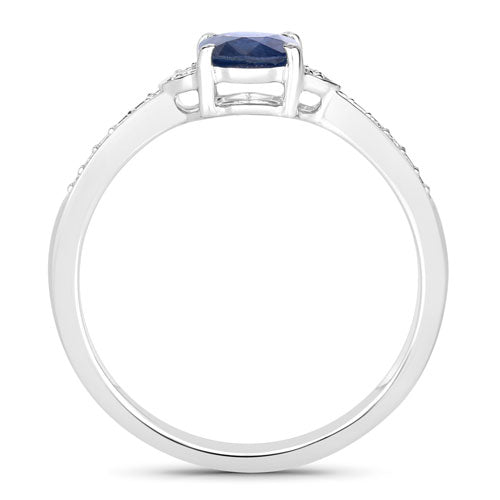 1.05 Carat Blue Sapphire and Diamond 10K White Gold Engagement Ring