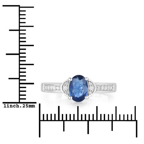1.05 Carat Blue Sapphire and Diamond 10K White Gold Engagement Ring