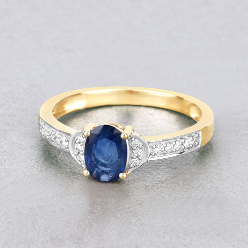 1.05 Carat Blue Sapphire and Diamond 10K Yellow Gold Engagement Ring