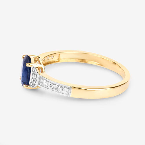 1.05 Carat Blue Sapphire and Diamond 10K Yellow Gold Engagement Ring
