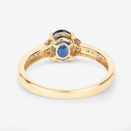 1.05 Carat Blue Sapphire and Diamond 10K Yellow Gold Engagement Ring