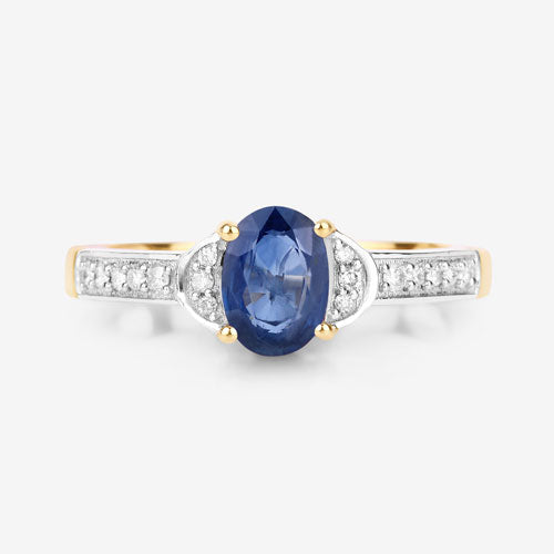 1.05 Carat Blue Sapphire and Diamond 10K Yellow Gold Engagement Ring