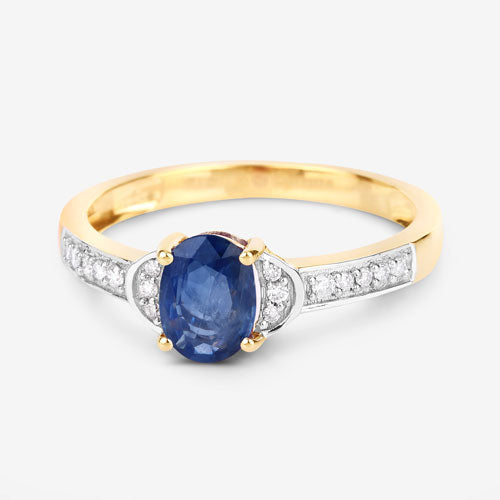 1.05 Carat Blue Sapphire and Diamond 10K Yellow Gold Engagement Ring