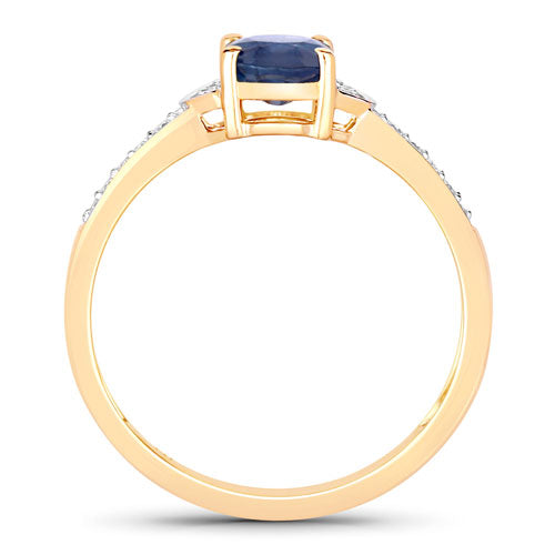 1.05 Carat Blue Sapphire and Diamond 10K Yellow Gold Engagement Ring