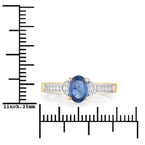 1.05 Carat Blue Sapphire and Diamond 10K Yellow Gold Engagement Ring