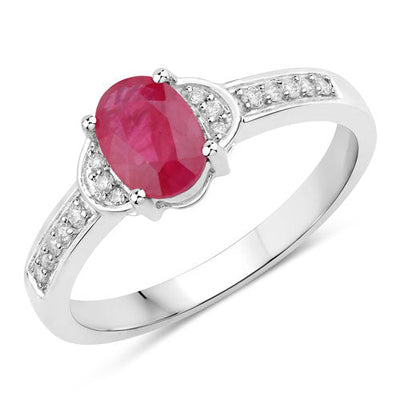 Bague de fiançailles en or blanc 10K avec rubis et diamants de 0,95 carat
