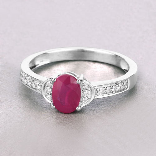 Bague de fiançailles en or blanc 10K avec rubis et diamants de 0,95 carat