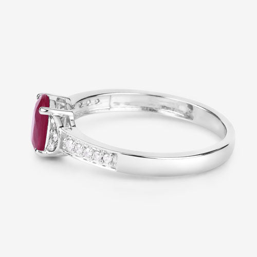 Bague de fiançailles en or blanc 10K avec rubis et diamants de 0,95 carat